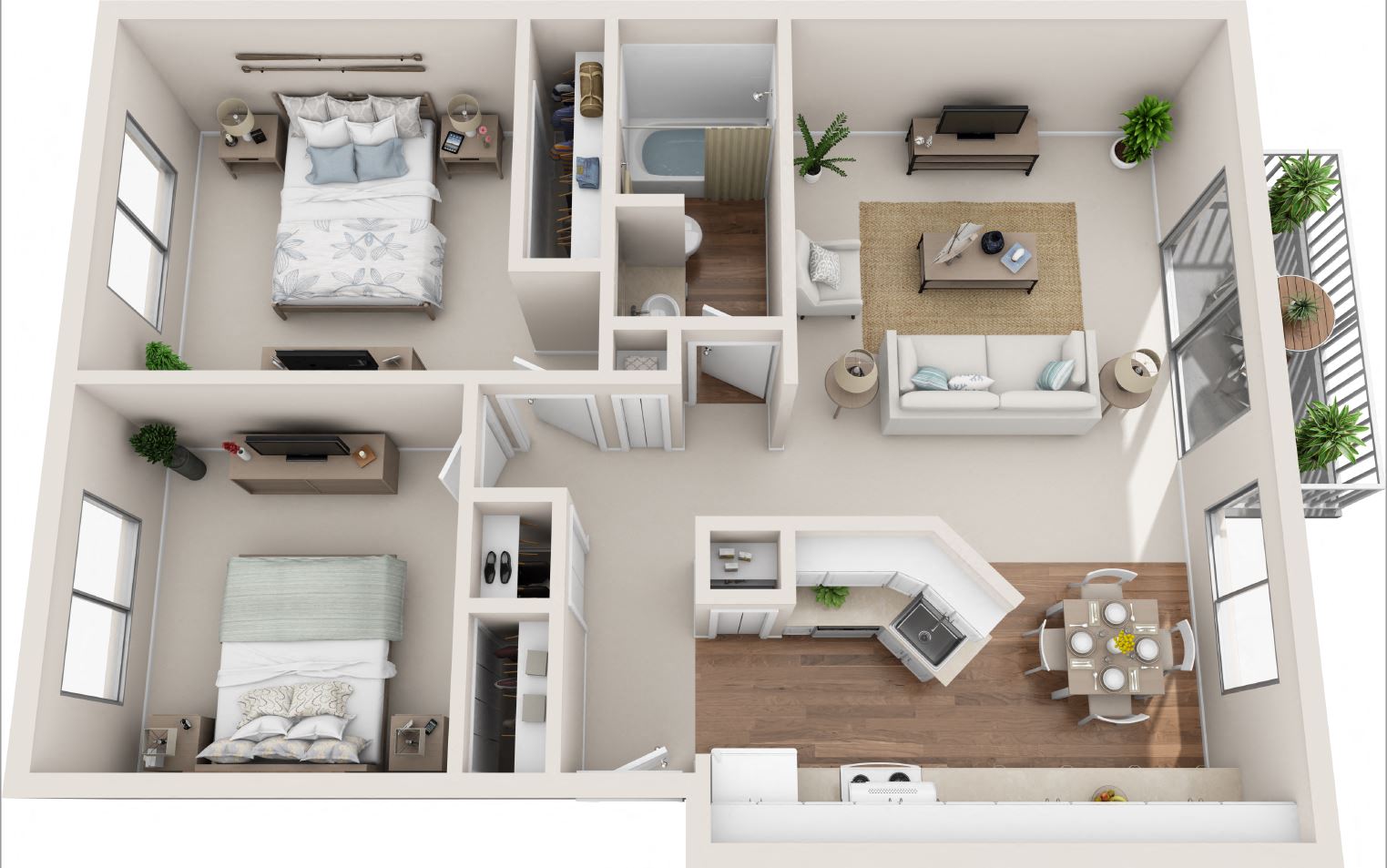 Floor plan for 2 beds, 1 bath, 871 sqft